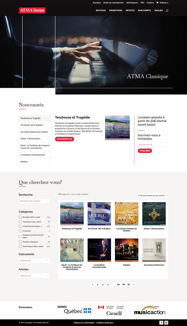 Site web de ATMA Classique - Accueil - Réalisation de Progexia