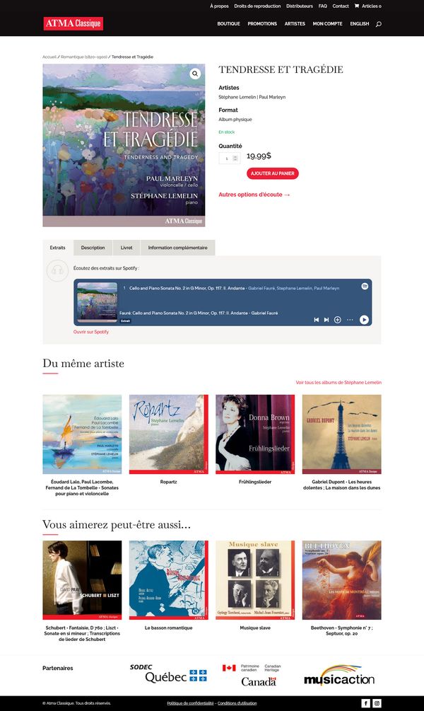 Site web de ATMA Classique - Produits - Réalisation de Progexia