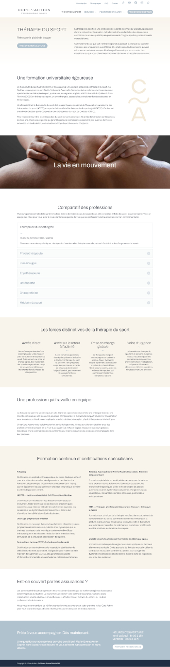 Site web de Core Action - Domaine - Réalisation de Progexia
