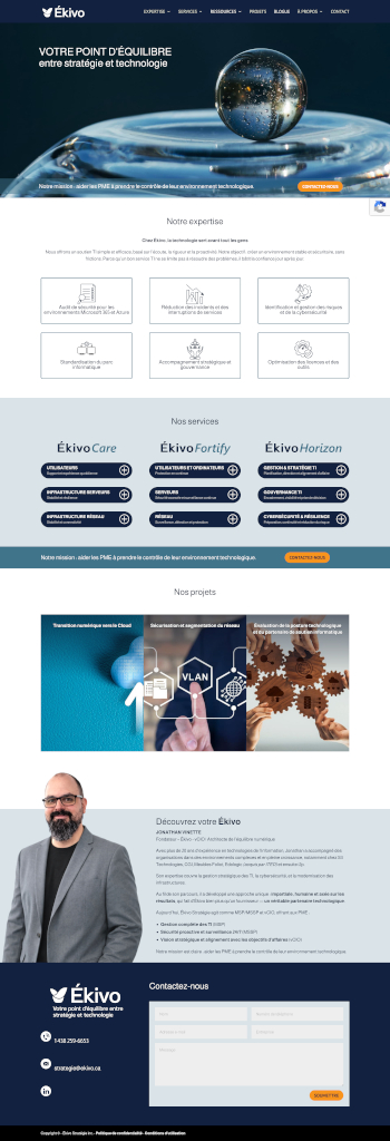 Site web d'Ékivo Stratégie - Accueil - Réalisation de Progexia Solutions Web