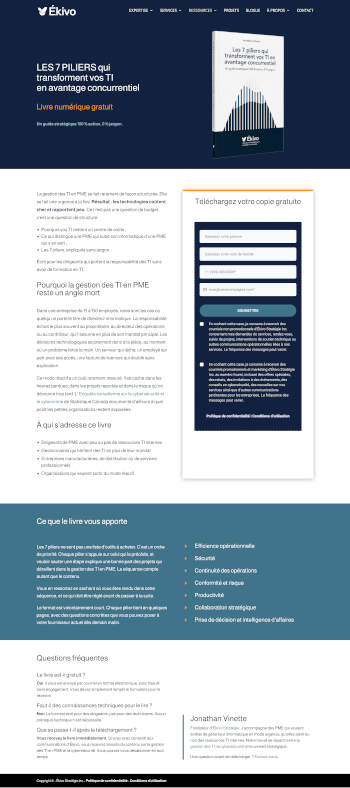 Site web d'Ékivo Stratégie - Livre - Réalisation de Progexia Solutions Web
