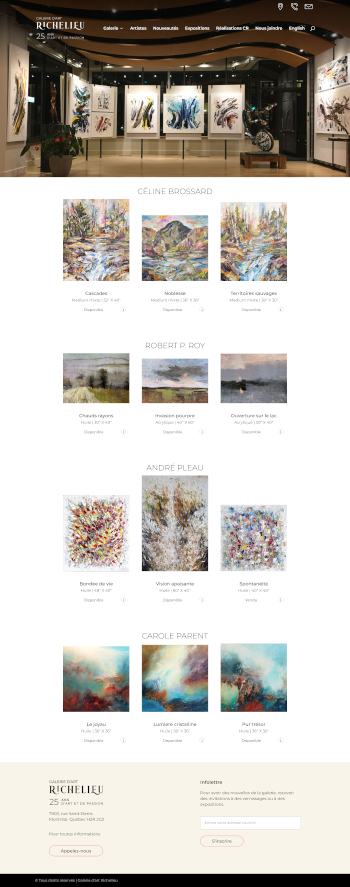 Site web de la Galerie Richelieu - Accueil - Réalisation de Progexia Solutions Web