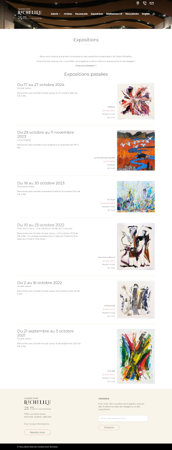 Site web de la Galerie Richelieu - Expositions - Réalisation de Progexia Solutions Web